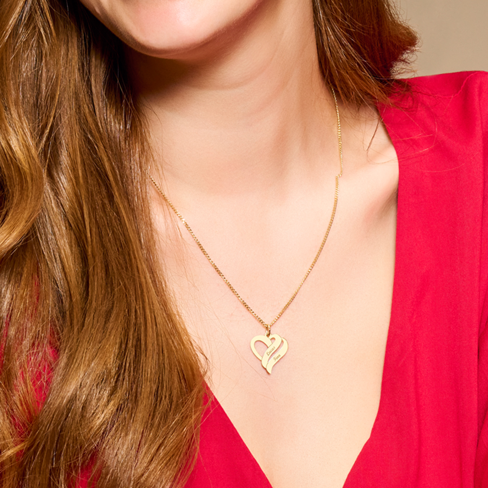 Gold plated pendant heart shaped for two names Small