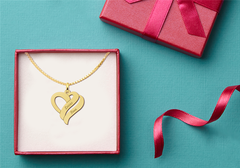 Gold plated pendant heart shaped for two names Small