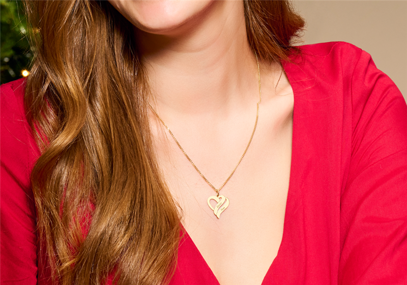Gold plated pendant heart shaped for two names Small