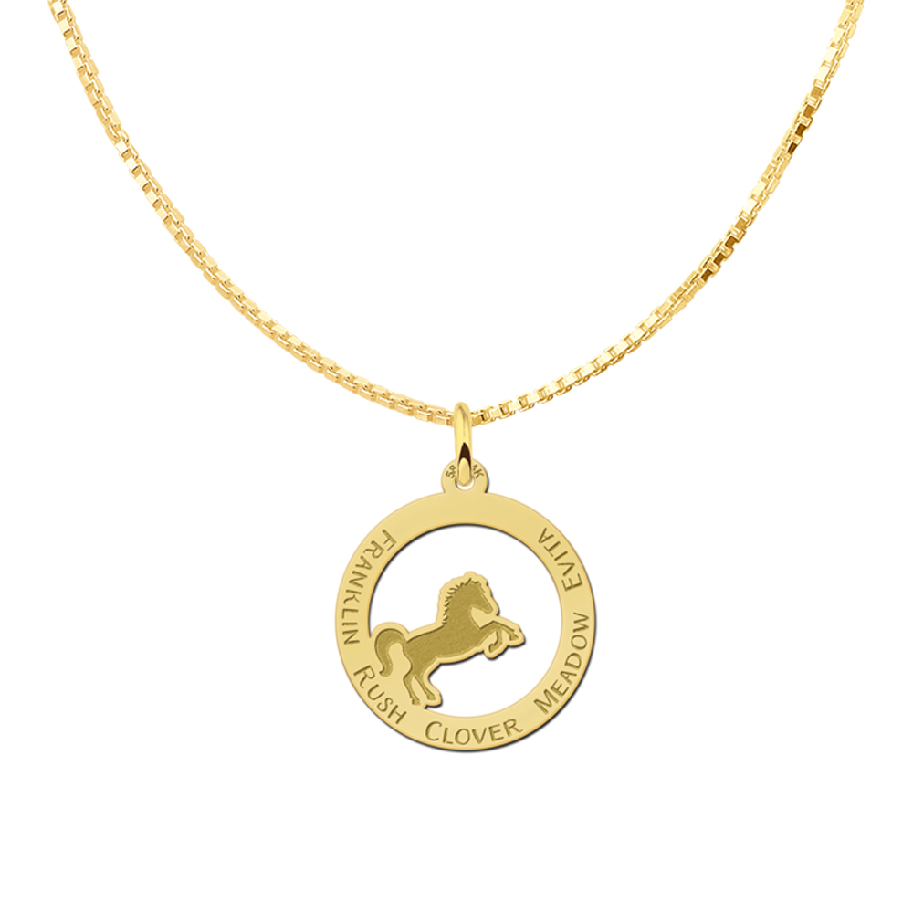 Gold animal jewelry horse with name engraving