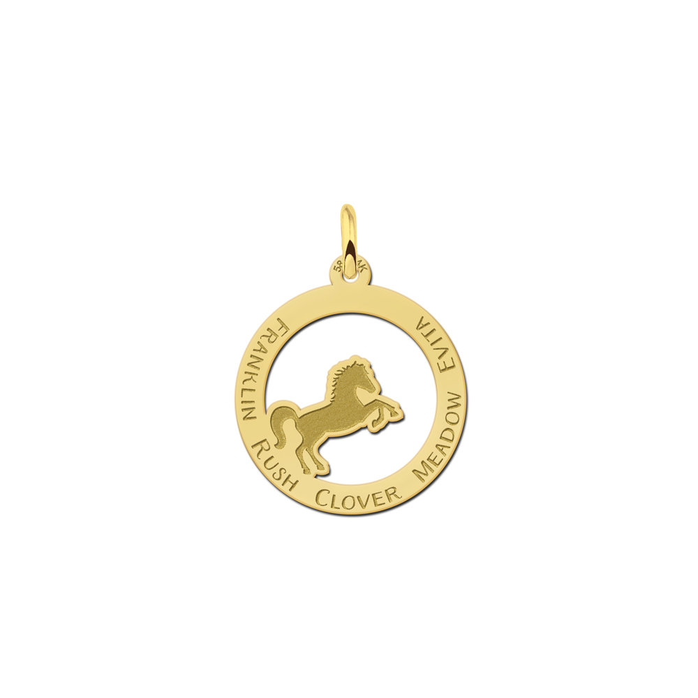 Gold animal jewelry horse with name engraving