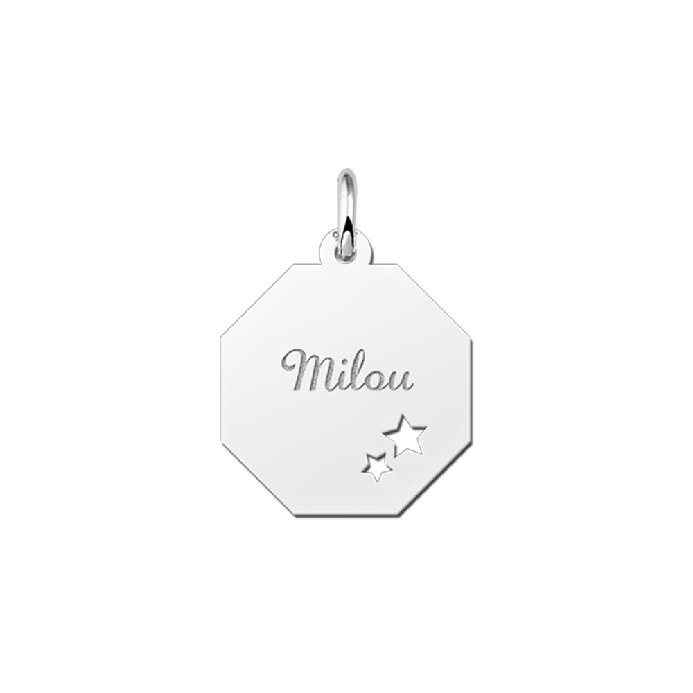 Silver octagonal pendant with stars