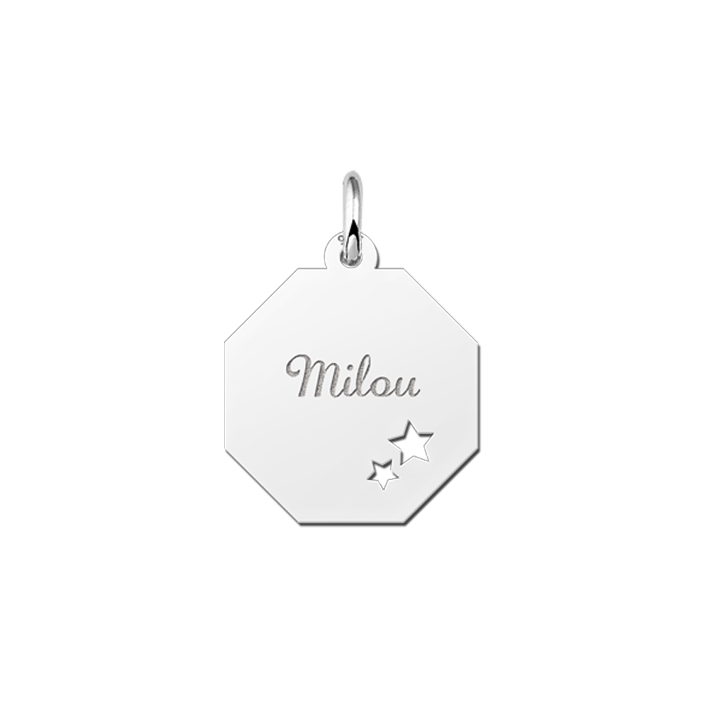Solid Silver Pendant with Name and Stars