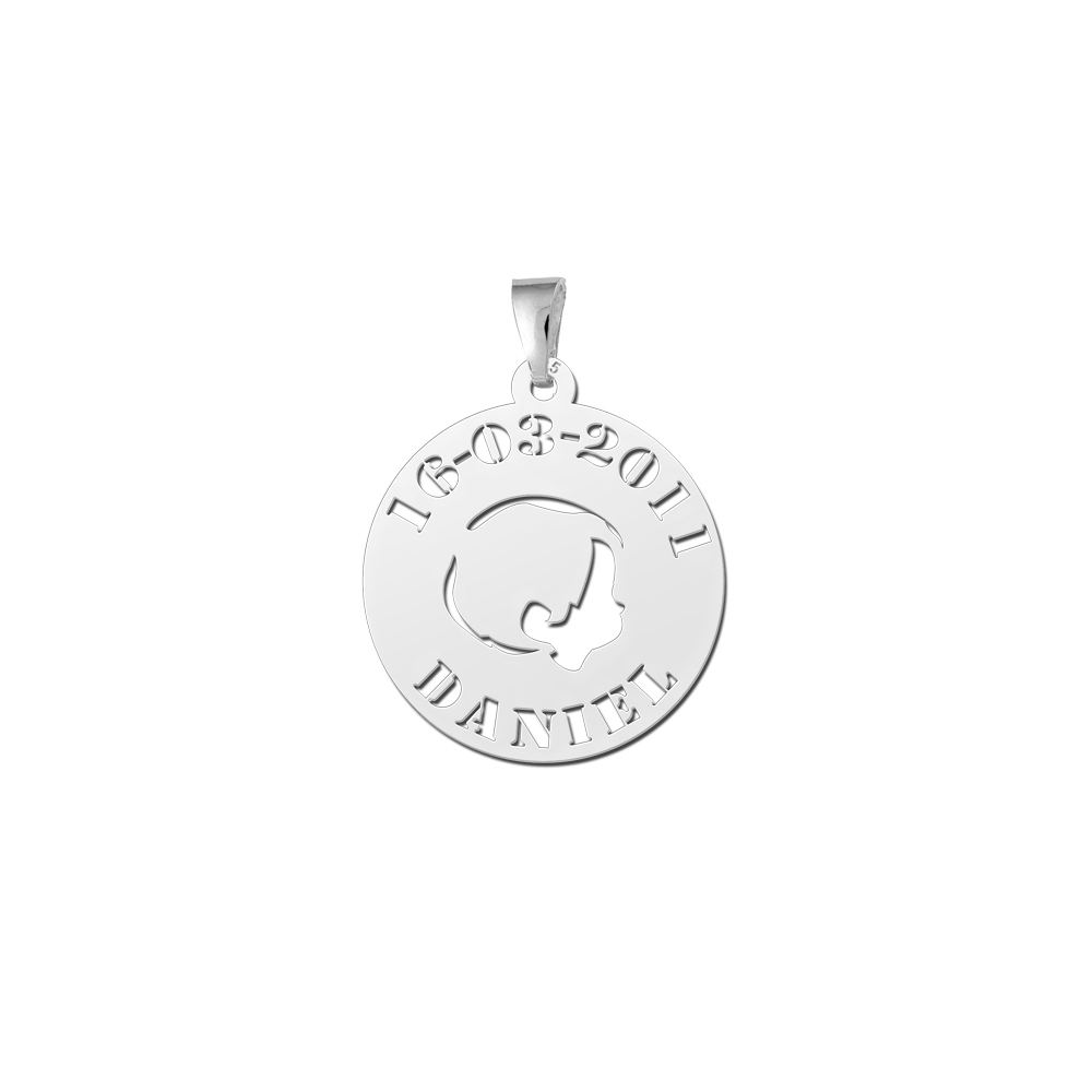 Silver Baby Pendant - Boy with Name and Date