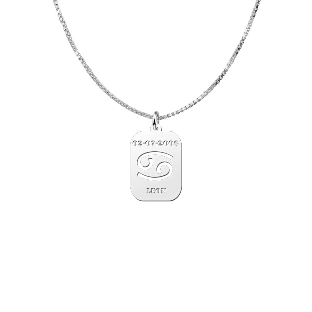 Silver zodiac rectangular namependant Cancer