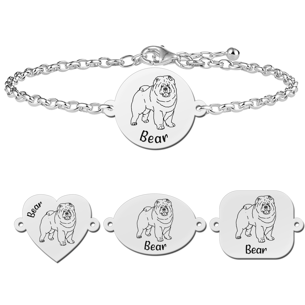 Silver dog bracelet with name Chow Chow
