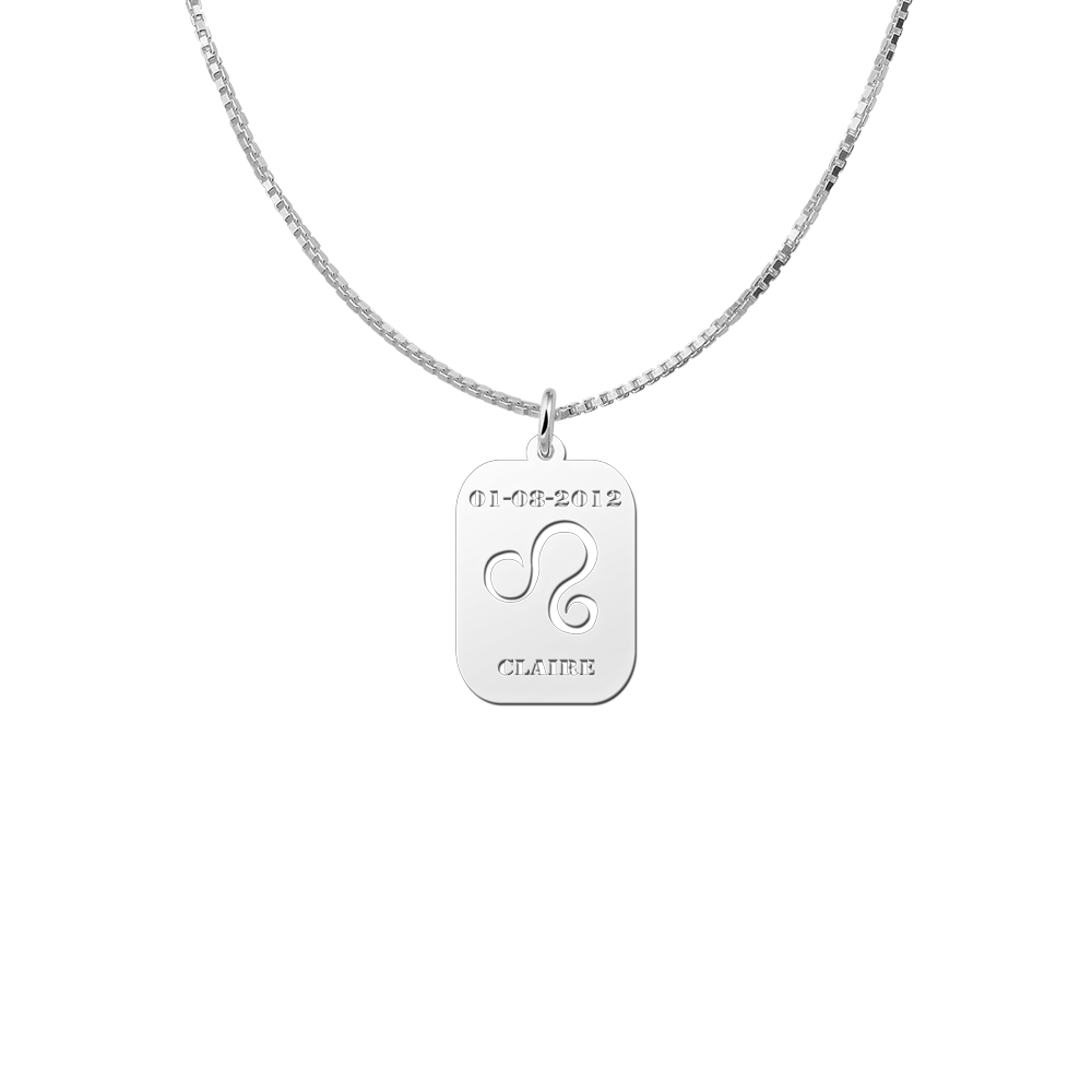 Silver zodiac rectangular namependant Leo