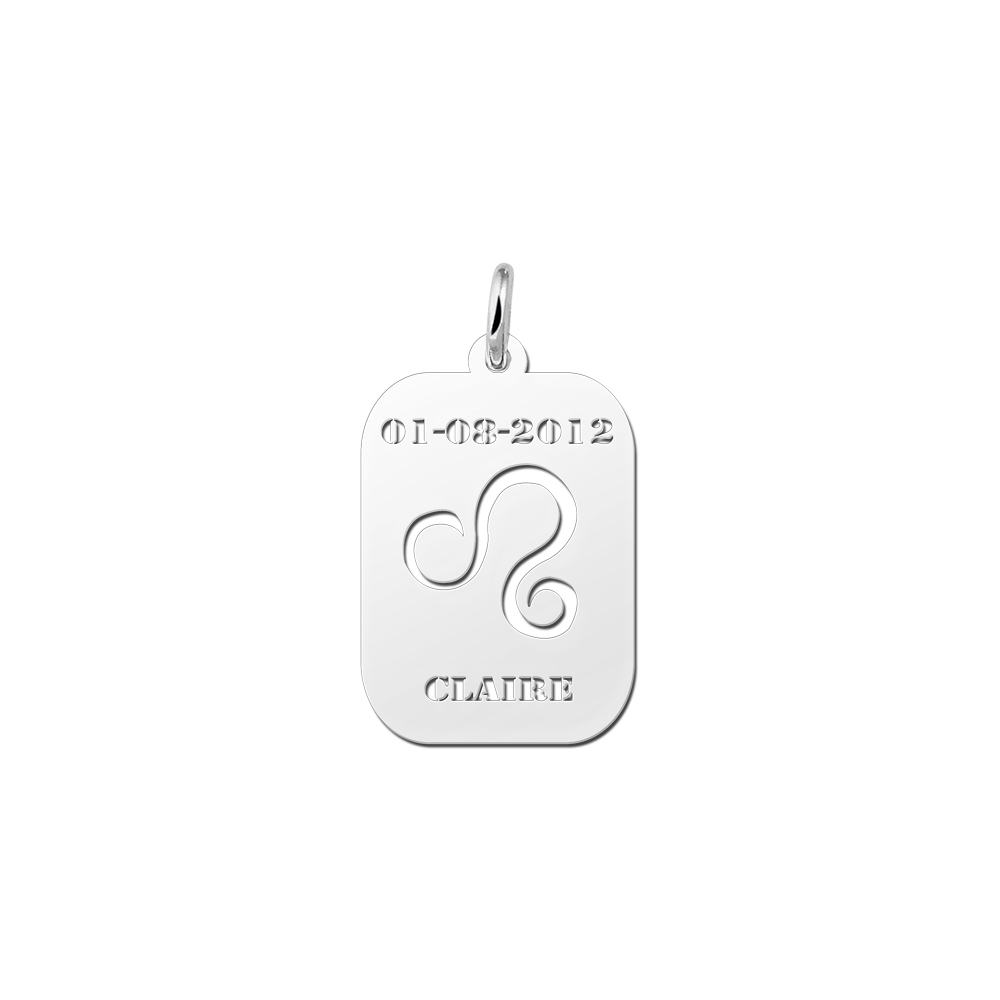 Silver zodiac rectangular namependant Leo