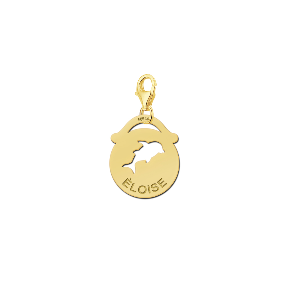 Gold Animal Charm, Round Dolphin
