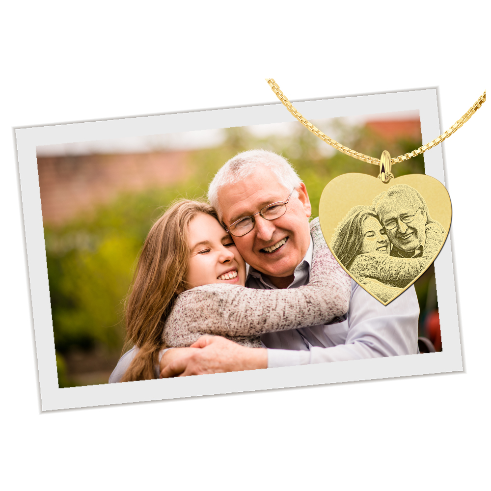 Gold photo pendant with heart medium