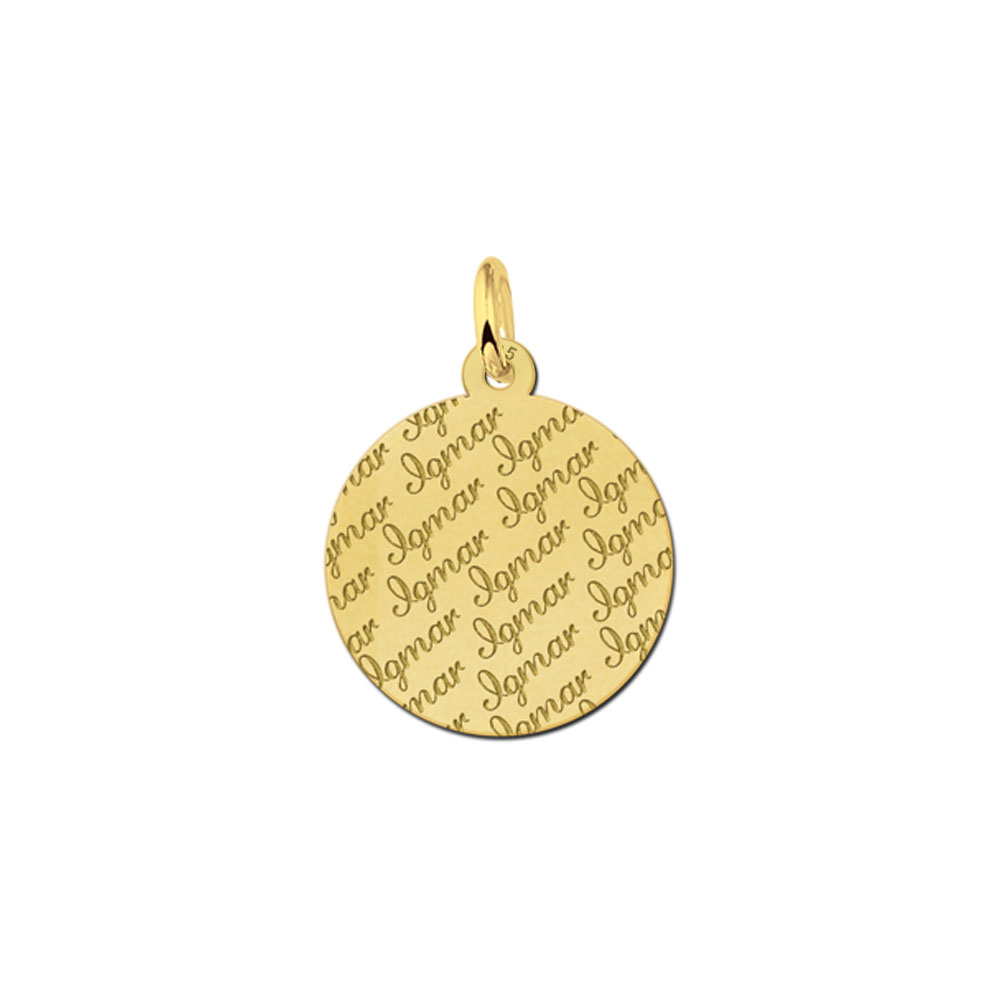 Gold-plated round pendant with repeated name engraving