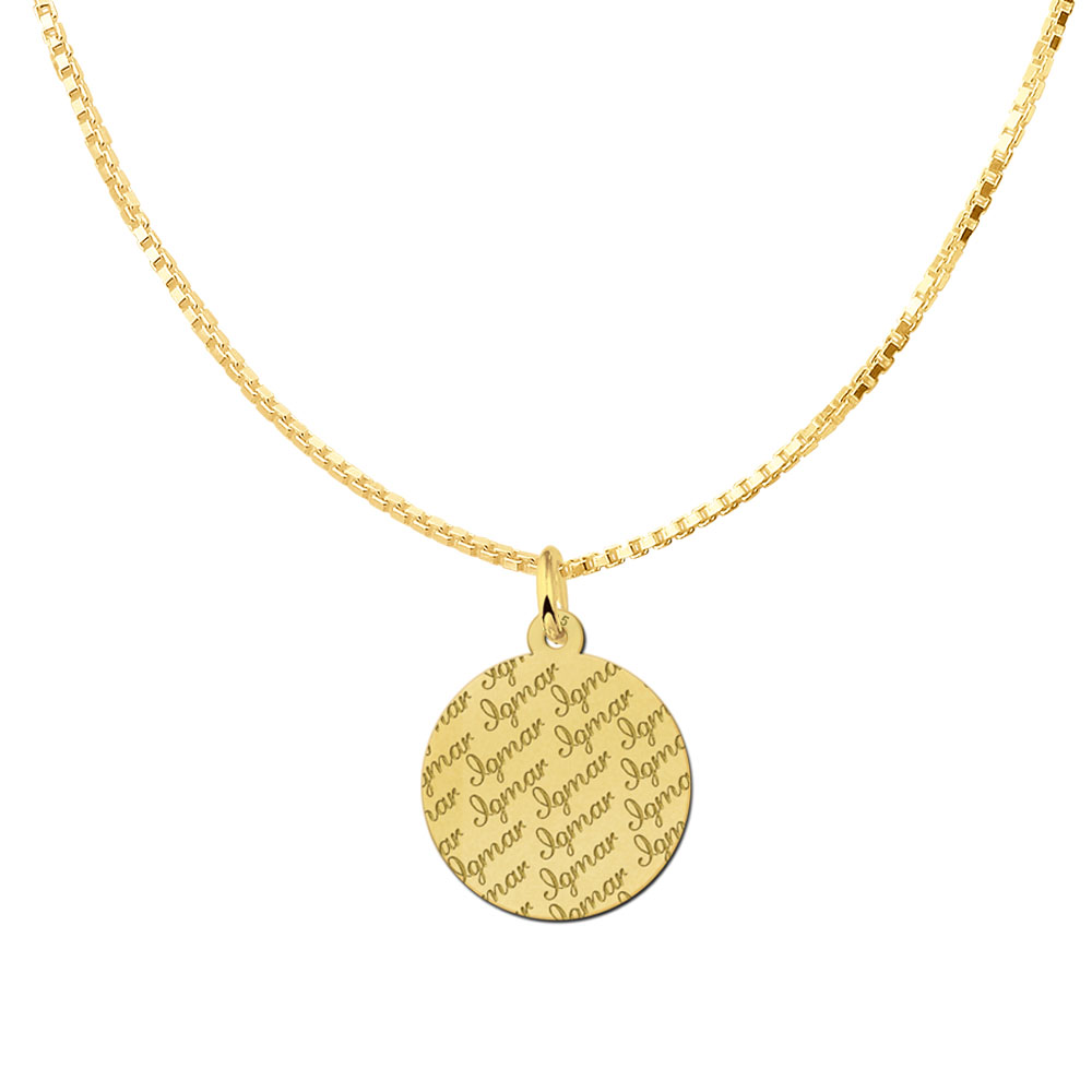 Gold-plated round pendant with repeated name engraving