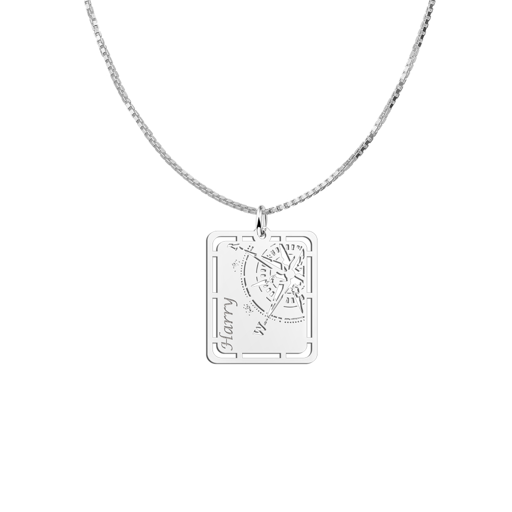 Silver Men's Pendant with Compass