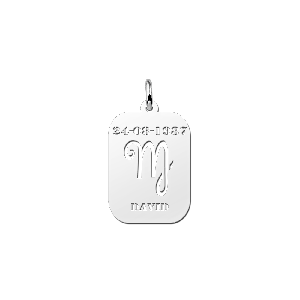 Silver zodiac rectangular namependant Virgo