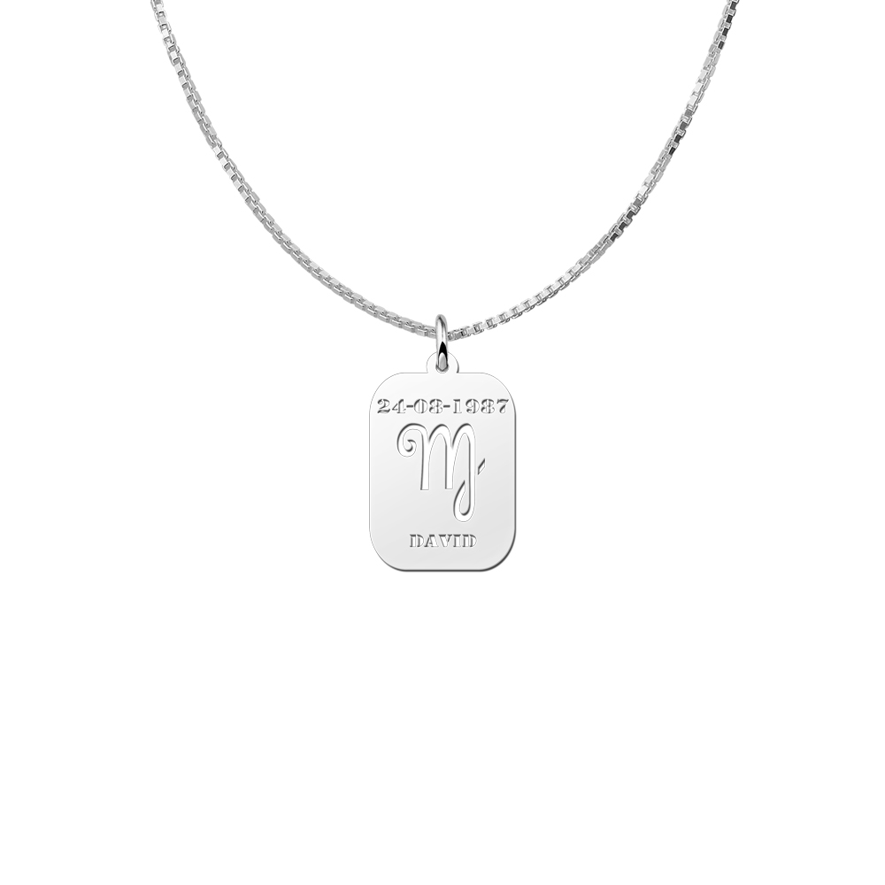 Silver zodiac rectangular namependant Virgo