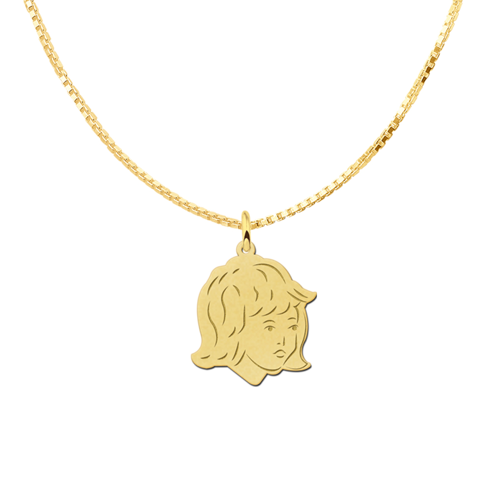 Girls child head gold pendant with back engraving