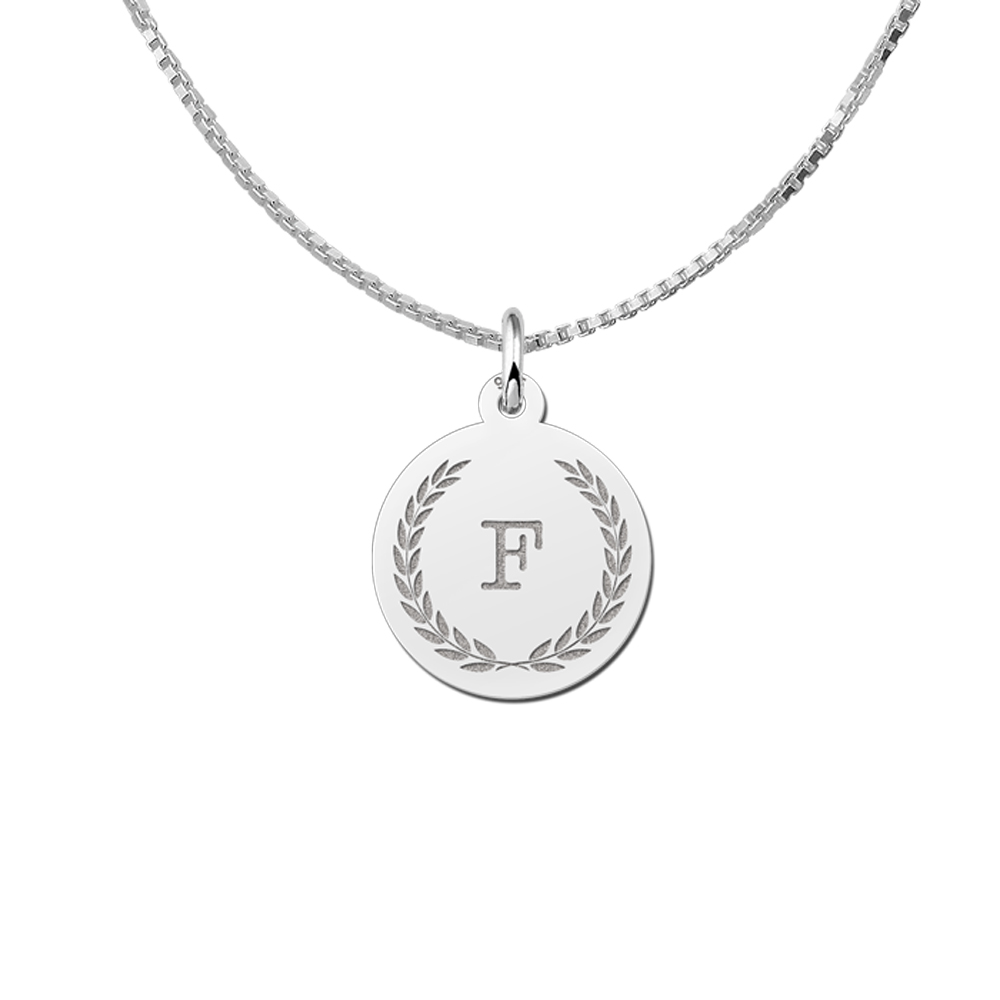 Silver letter necklace with wreath