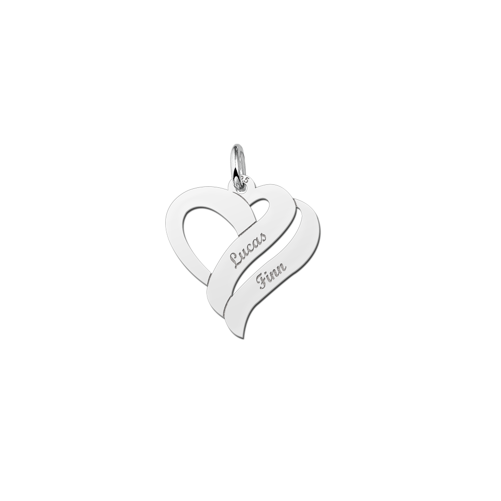 Silver pendant heart shaped for two names small