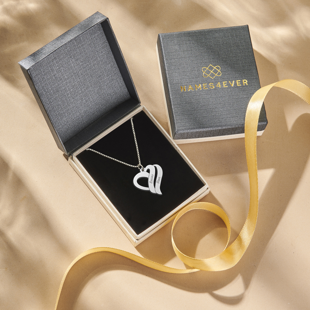 Silver pendant heart shaped for two names small