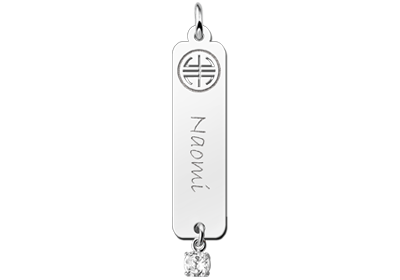 Silver namependant Shou Cubic Zirconia white