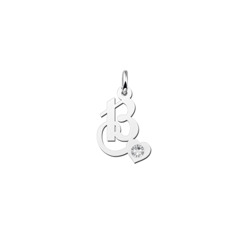 Silver Initial Pendant with Curl and Zirconia