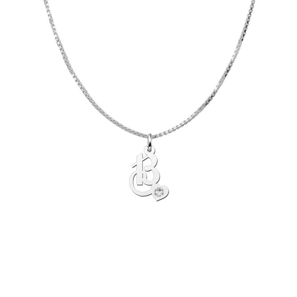 Silver Initial Pendant with Curl and Zirconia