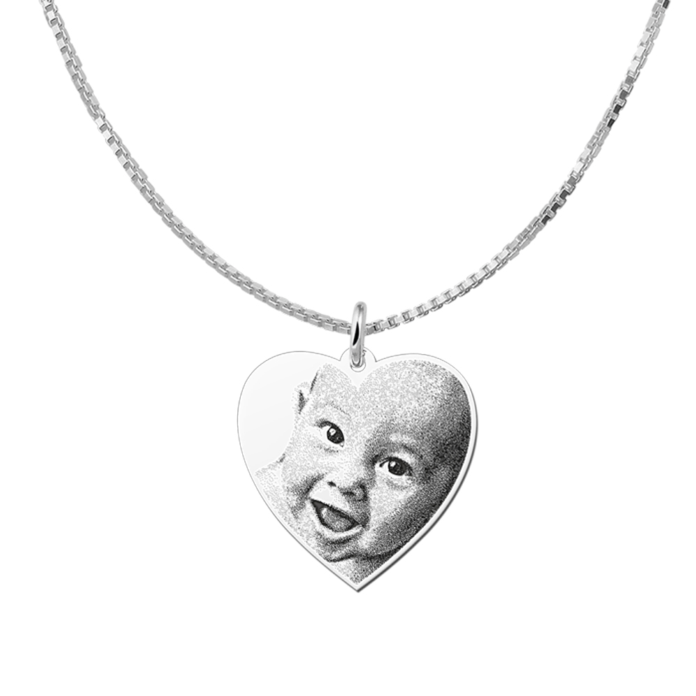 Silver photo necklace with heart