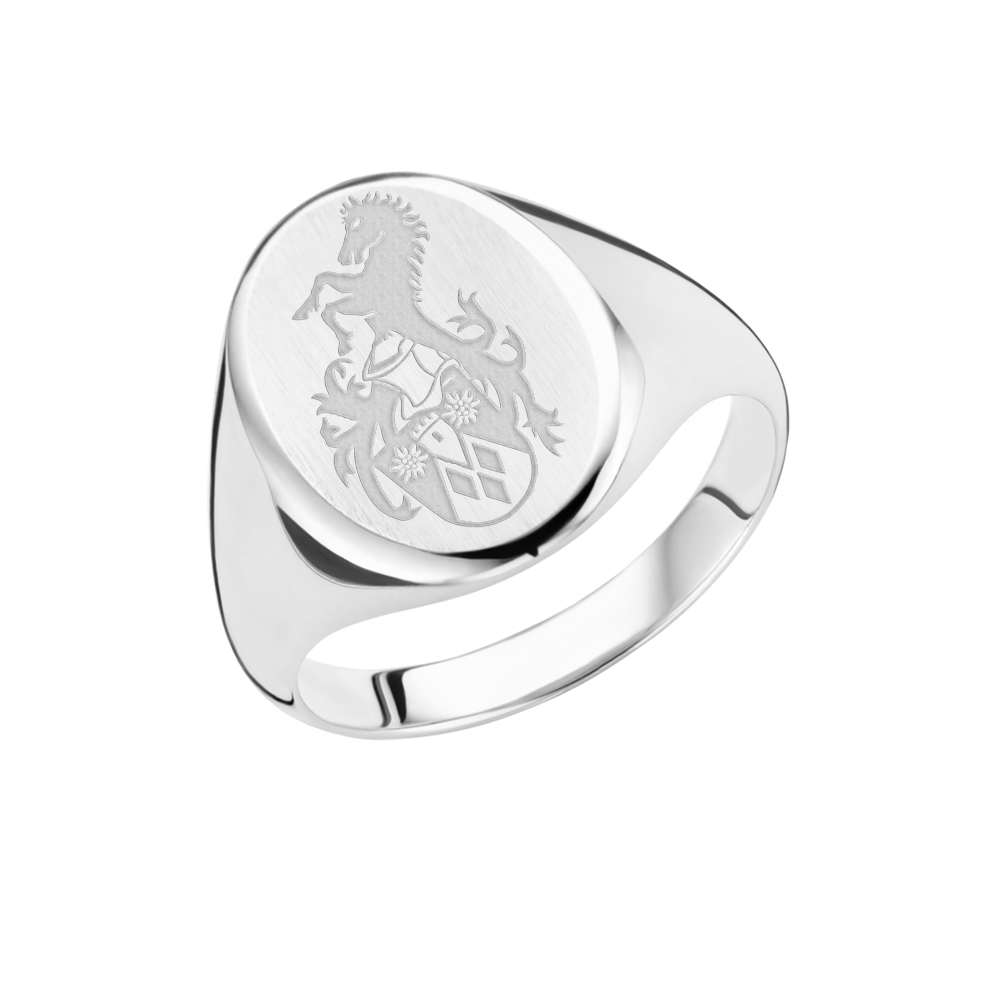 Family crest signet ring oval 925 Sterling Silver
