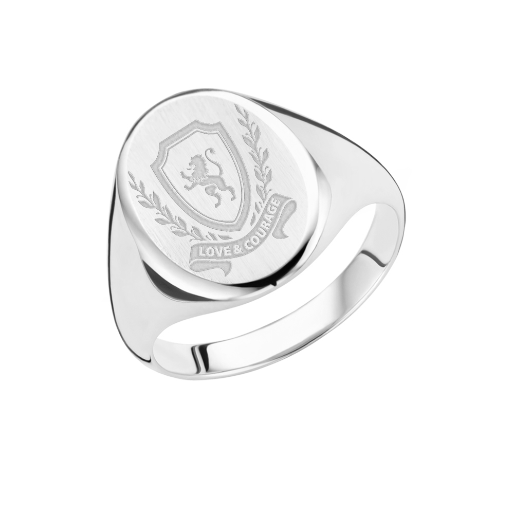 Family crest signet ring oval 925 Sterling Silver