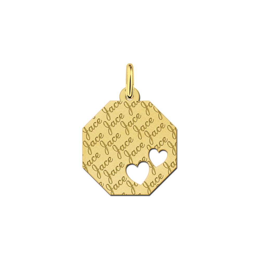 Angled gold-plated pendant with name pattern and 2 hearts