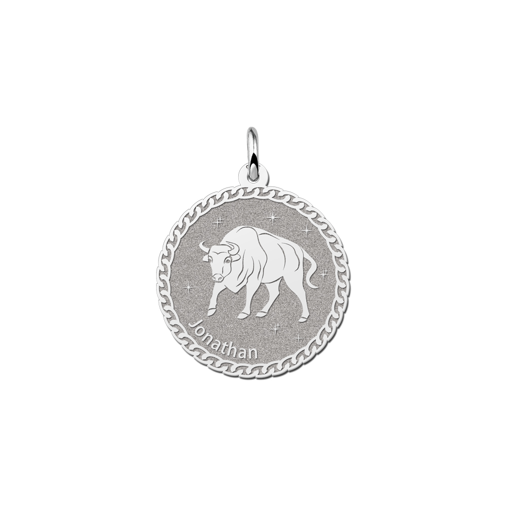 Silver round zodiac pendant Taurus