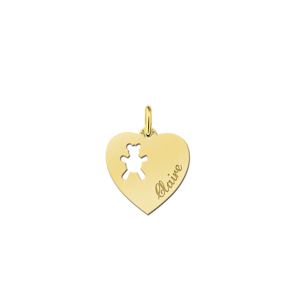 Engraved Gold Heart Pendant, Bear with Name