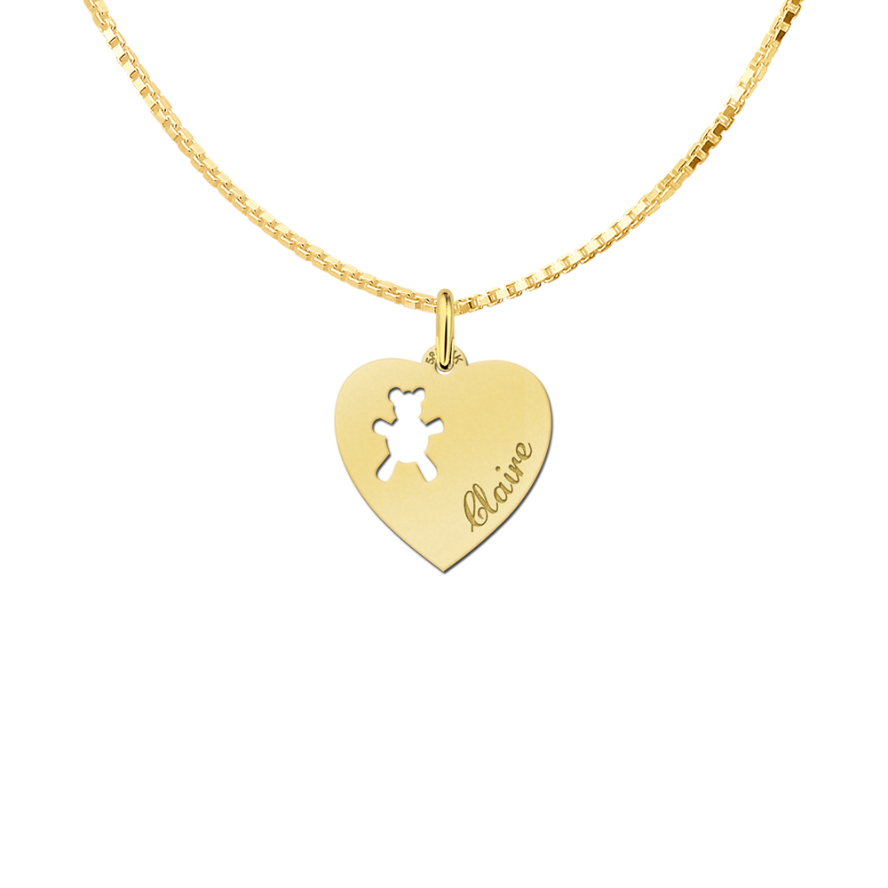 Engraved Gold Heart Pendant, Bear with Name