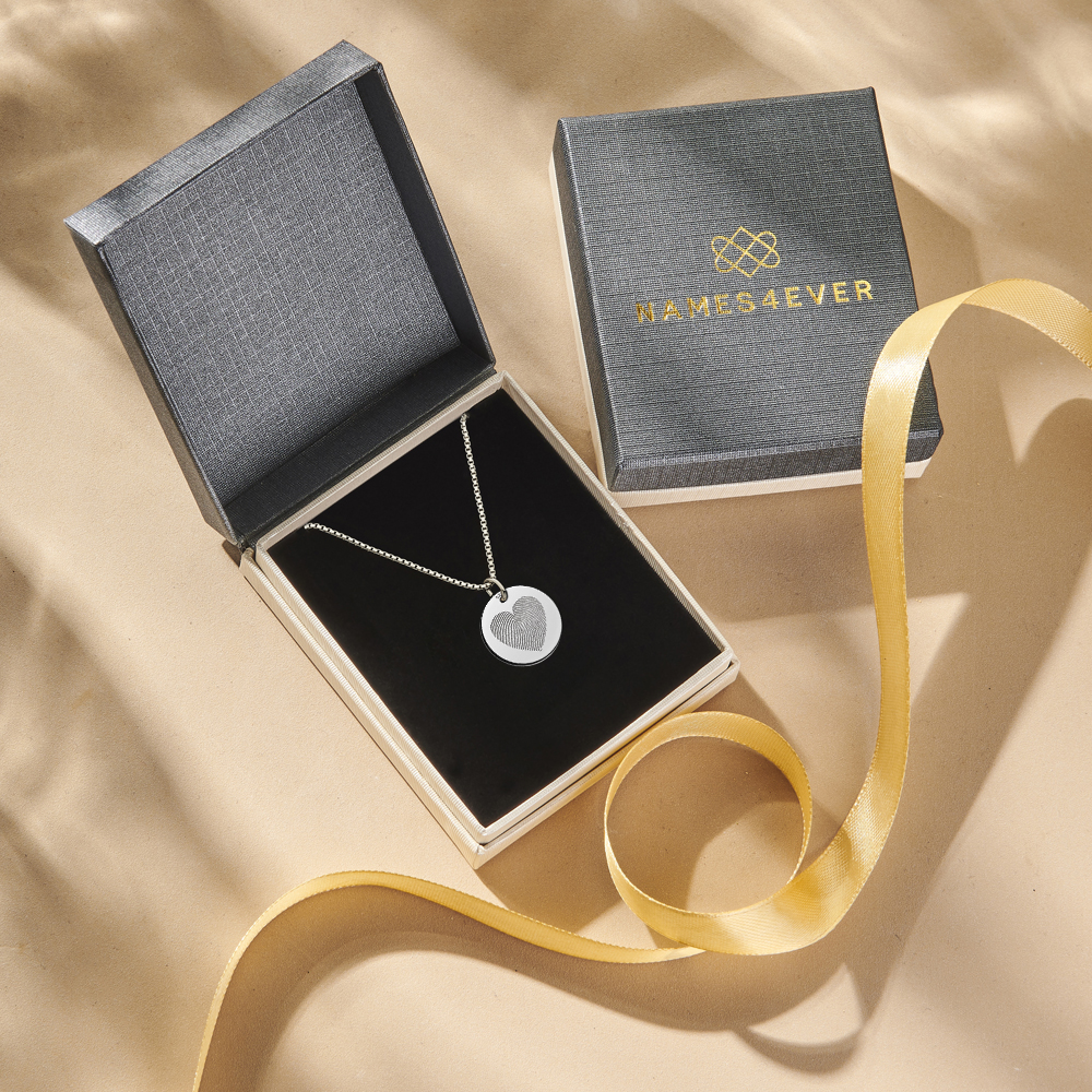 Sterling silver round pendant with heart-shaped fingerprint