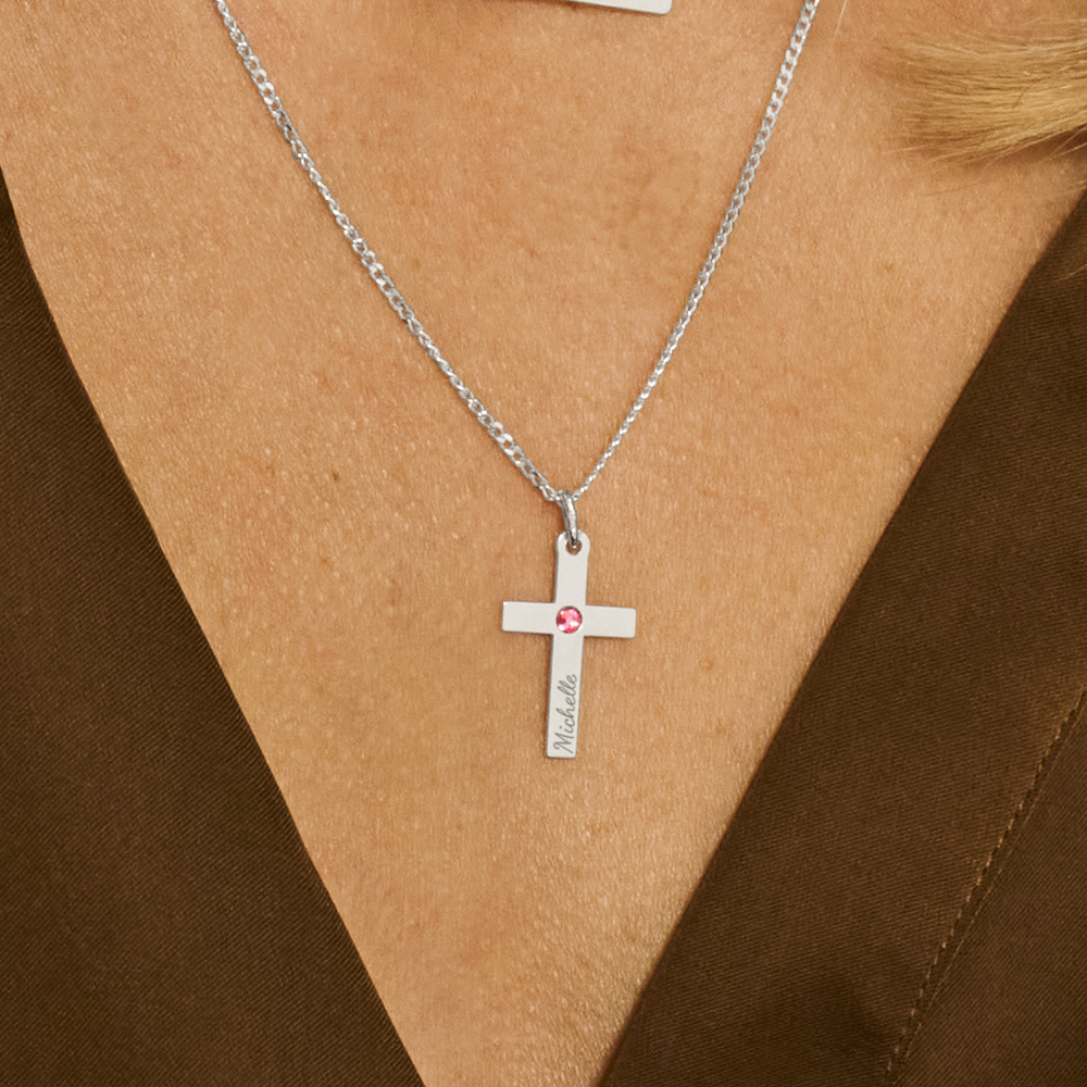 Silver Communion cross with zirconia and engraving