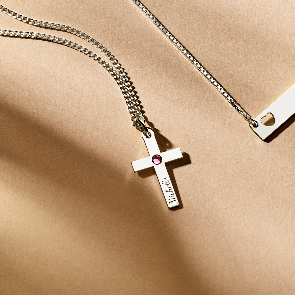 Silver Communion cross with zirconia and engraving