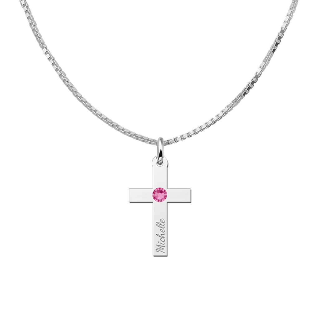 Silver Communion cross with zirconia and engraving