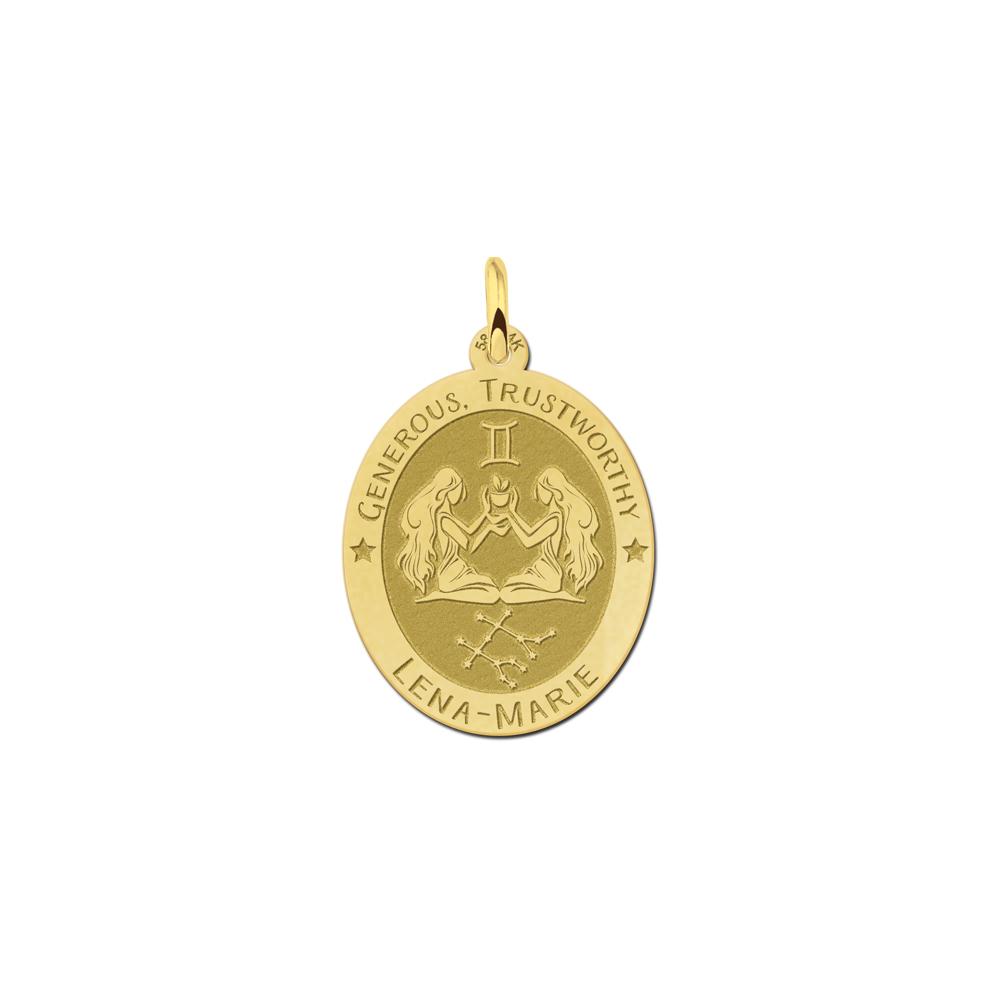 Golden oval zodiac pendant Gemini