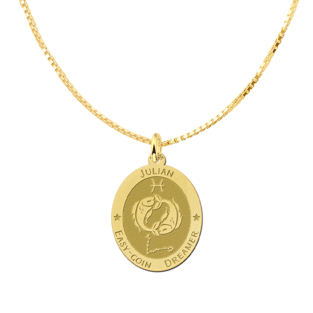 Golden oval zodiac pendant Gemini