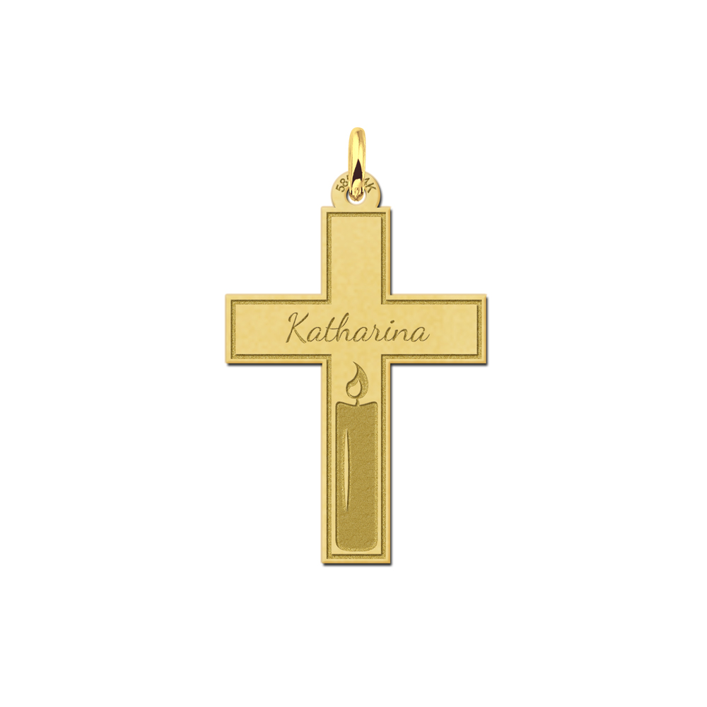 Golden Communion cross with engraving and cut out candle