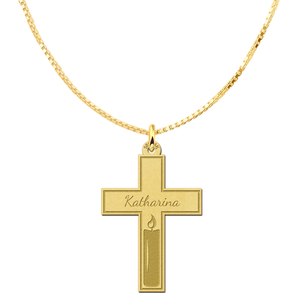 Golden Communion cross with engraving and cut out candle