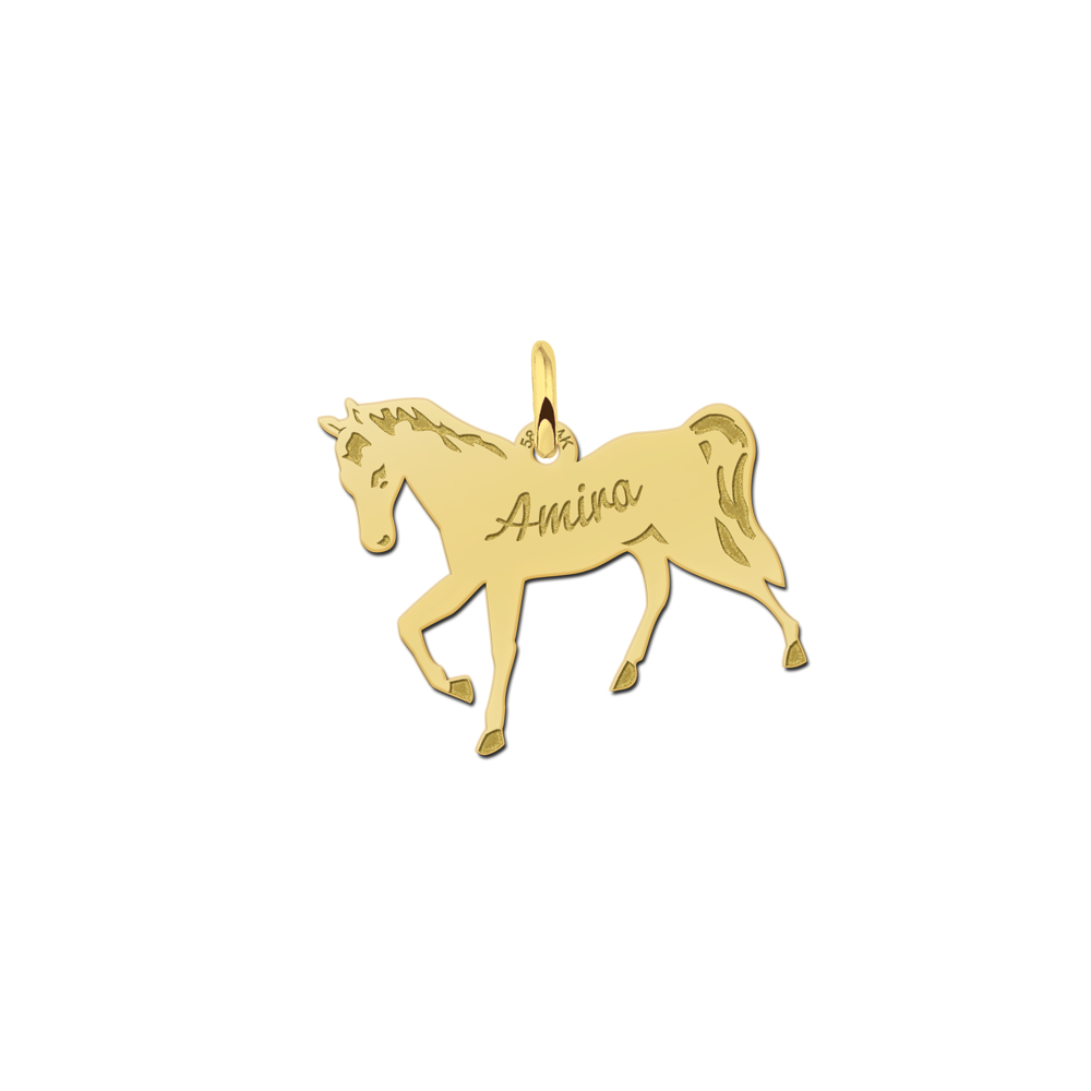 Gold animal jewelry with a horse and engraving