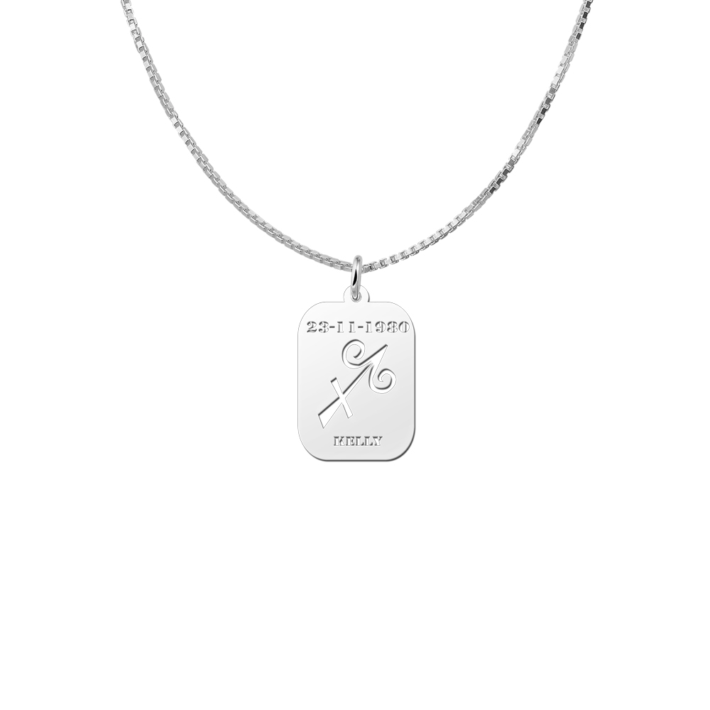 Silver zodiac rectangular namependant Sagittarius