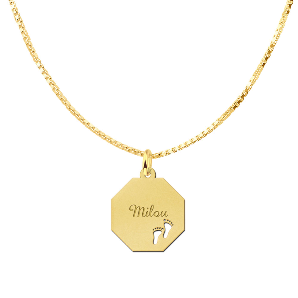 Gold-plated octagonal pendant with baby feet