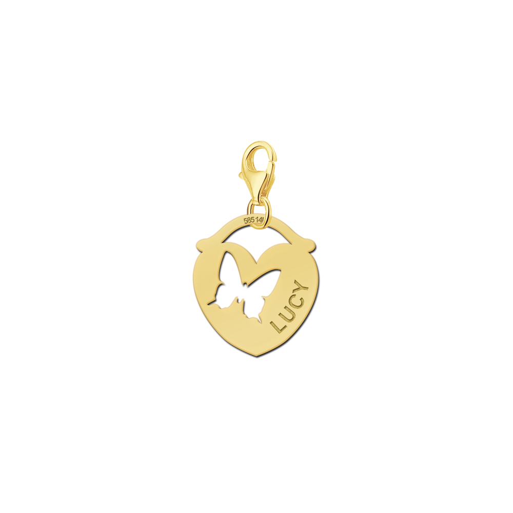 Gold Animal Charm, Heart Butterfly