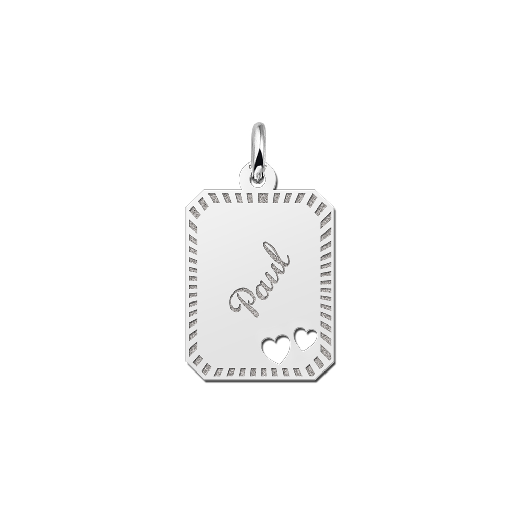 Personalised Silver Necklace with Name, Border and Two Hearts
