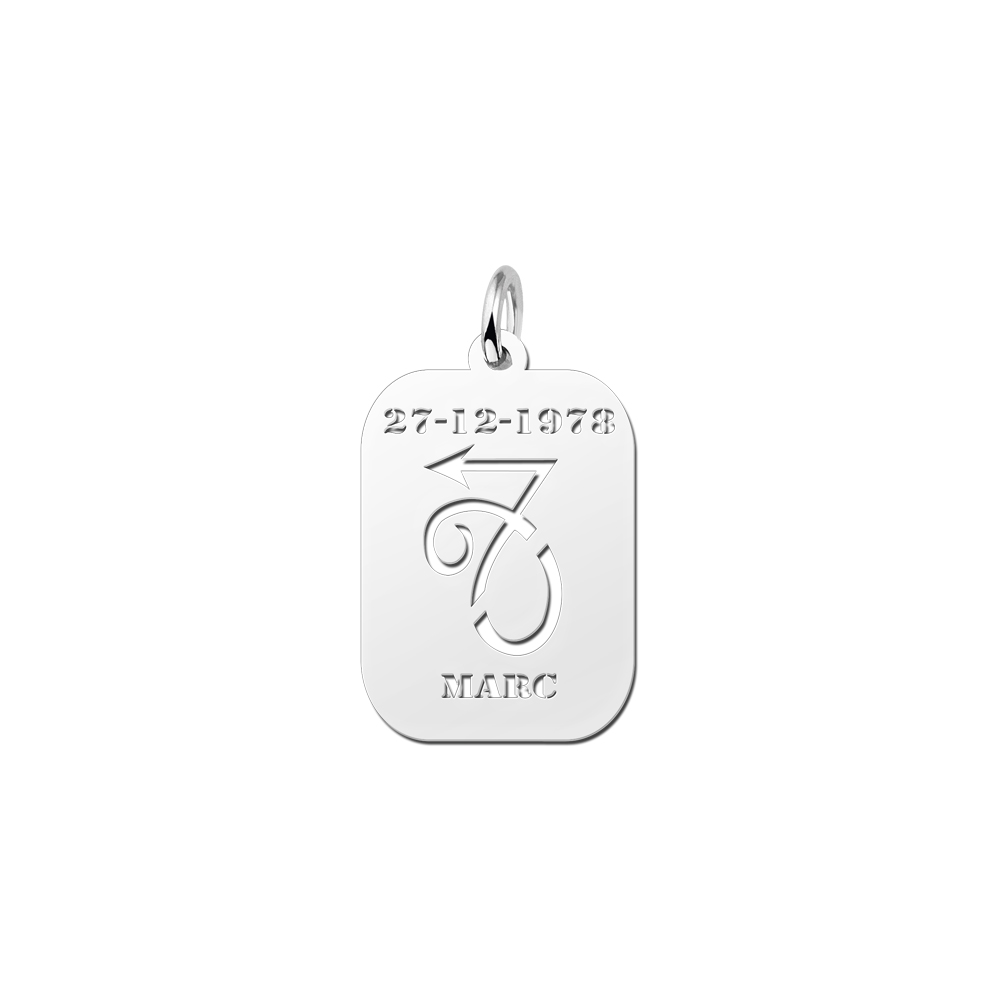 Silver zodiac rectangular namependant Capricorn