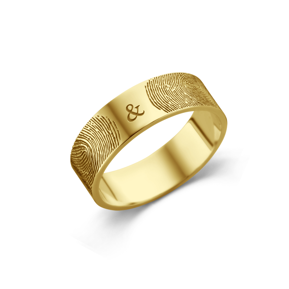 Gold ring with two fingerprints - 6 mm flat
