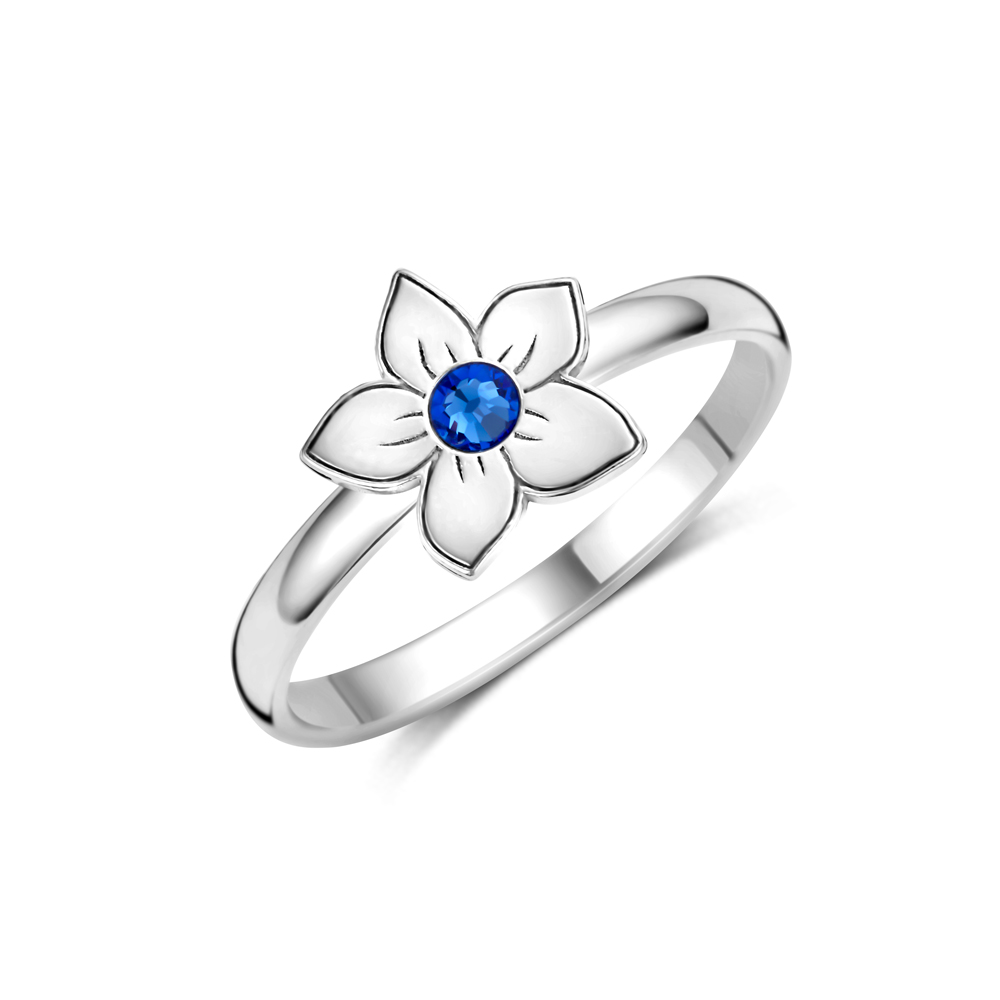 Silver flower ring with birthstone