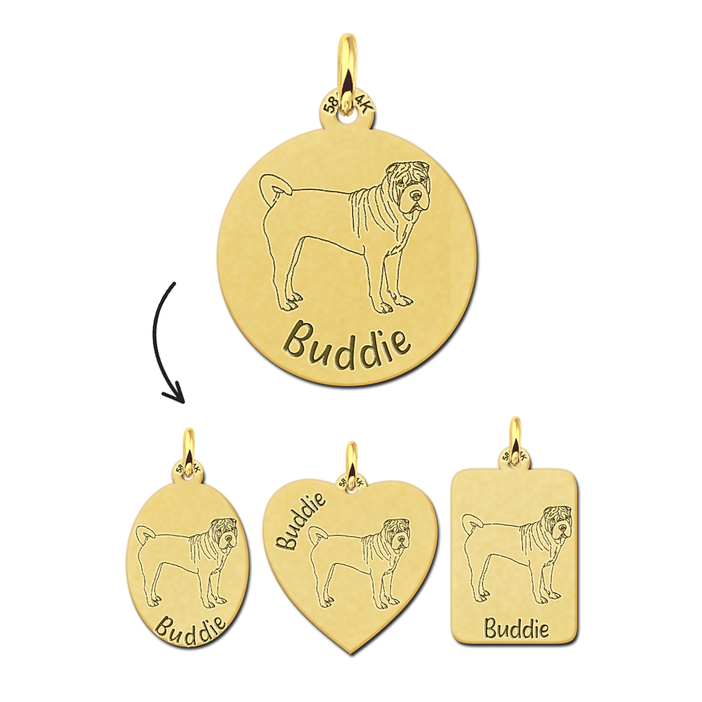 Gold dog pendant Sharpei